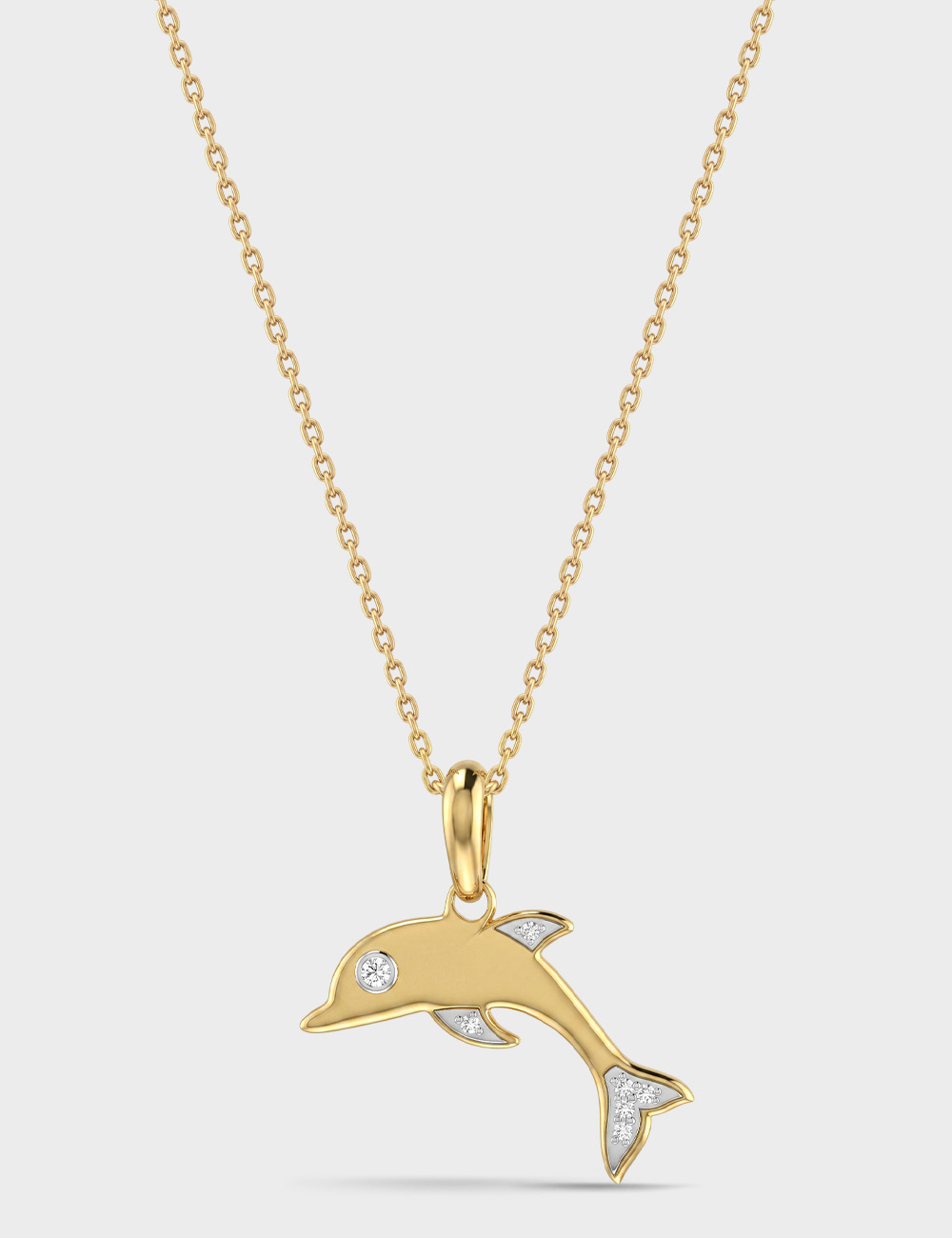 Dolphin Gold Plated Silver Lab Grown Diamond Pendant 2 Cent FG-VVS, Gold Plated, large, image 1