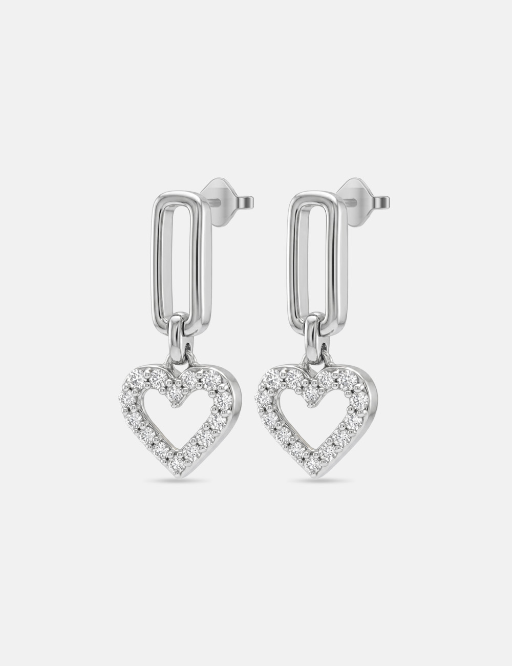 Linked Heart Silver Lab Grown Diamond Drops 0.22 Cent FG-VVS, White, large, image 2
