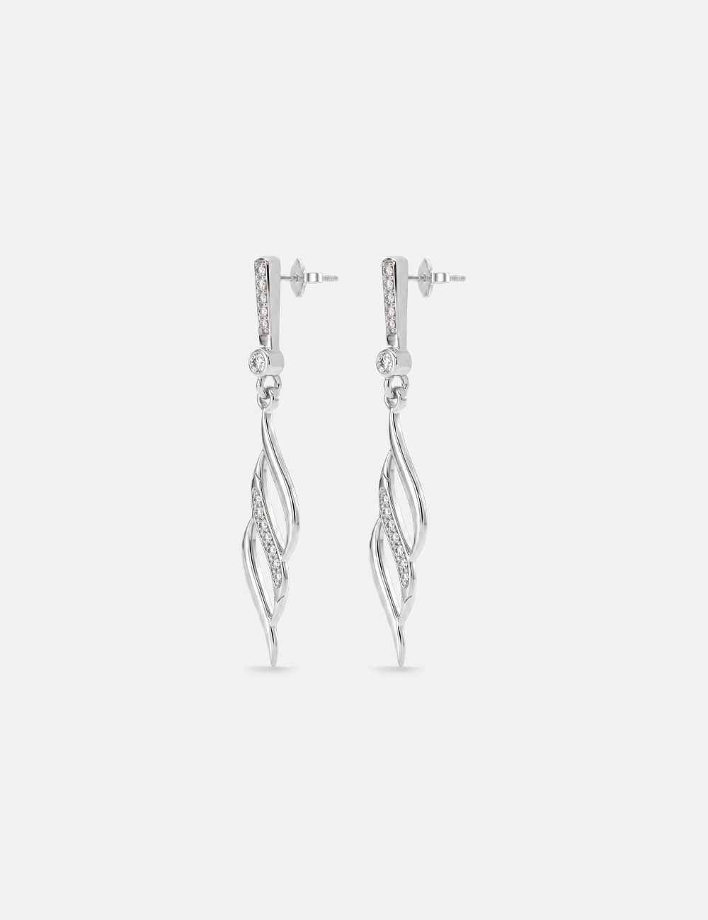 Twist Flame Silver Lab Grown Diamond Earrings 0.1 Cent FG-VVS, White, large, image 2