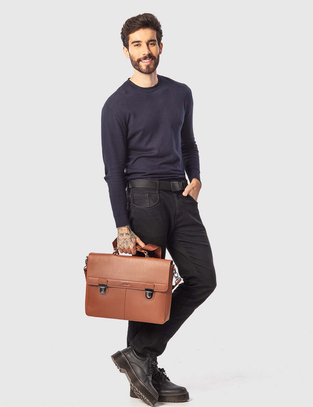 Maschile Laptop Bag, Cognac, large, image 3