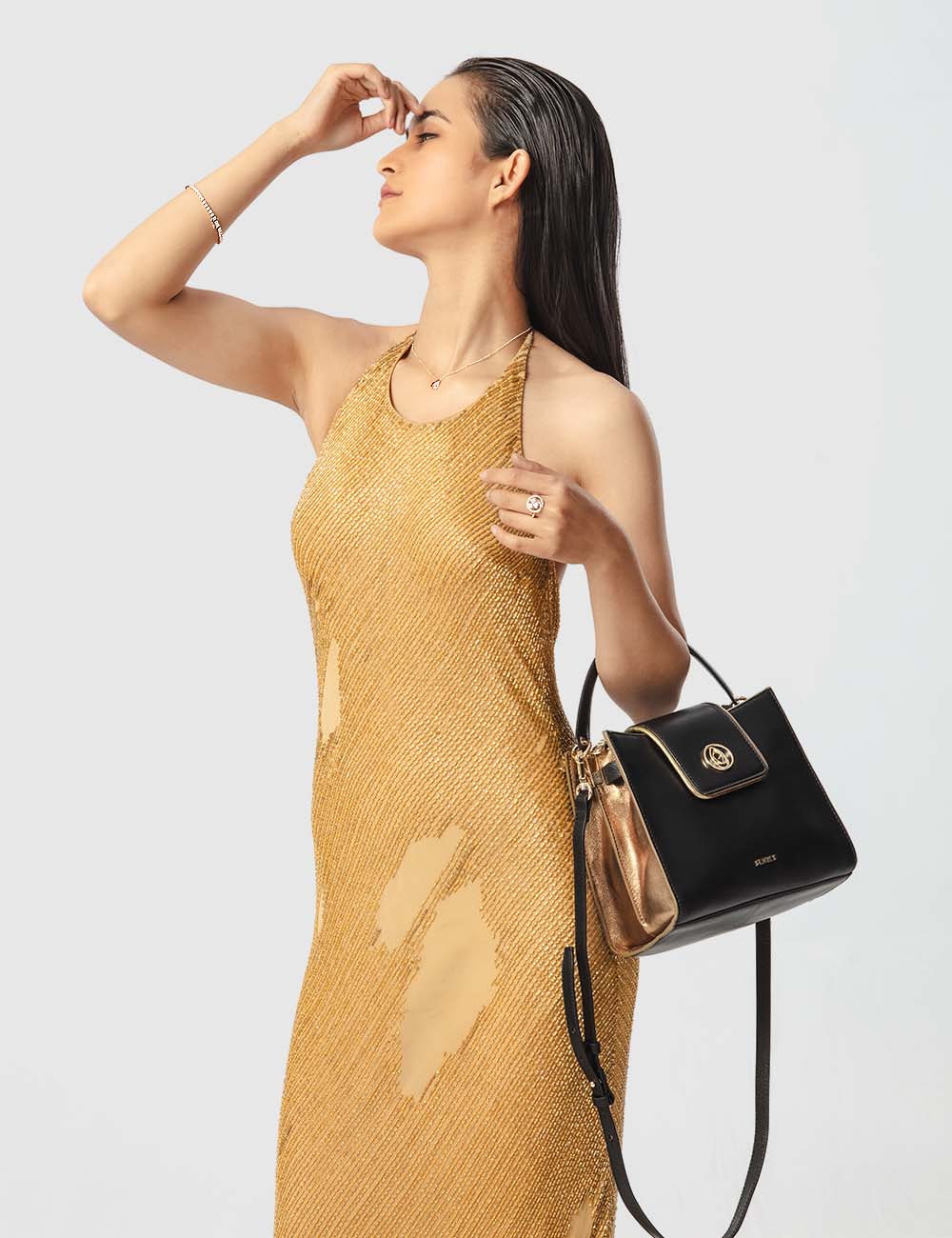 Charisma Handbag, Black & Gold, large, image 3