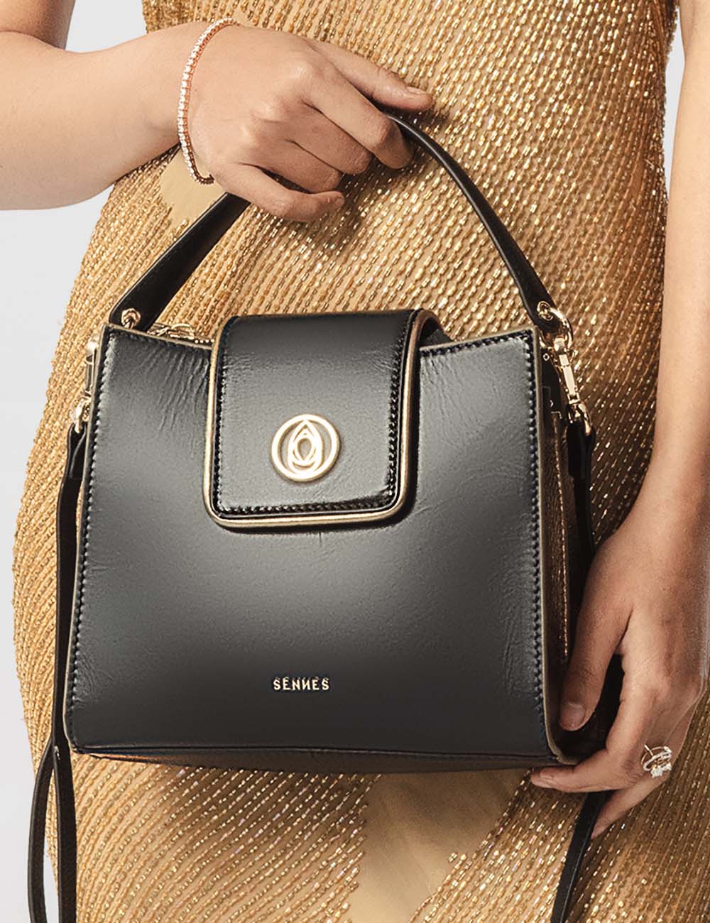 Charisma Handbag, Black & Gold, large, image 5