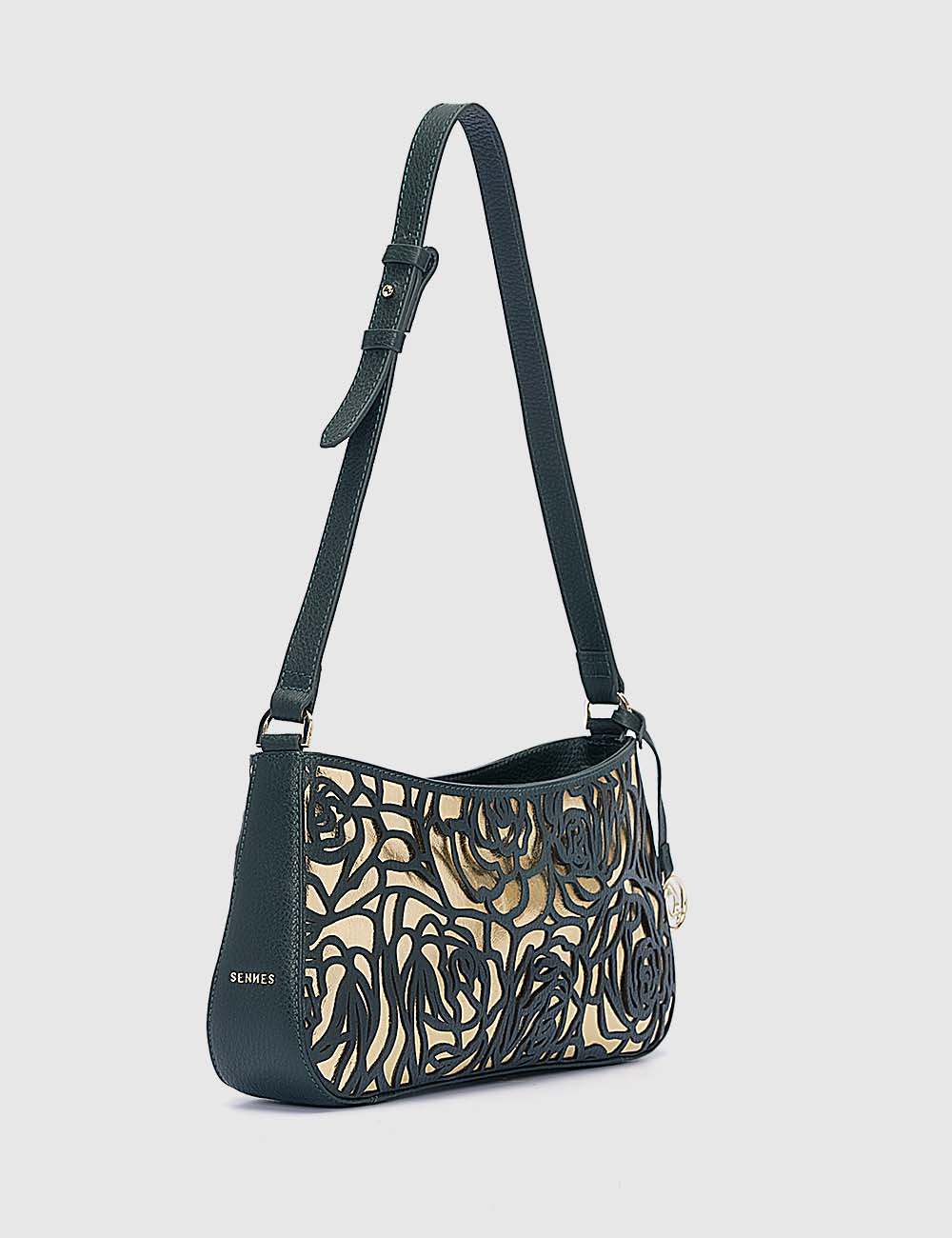 Fiori Shoulder Bag, Green & Gold, large, image 4