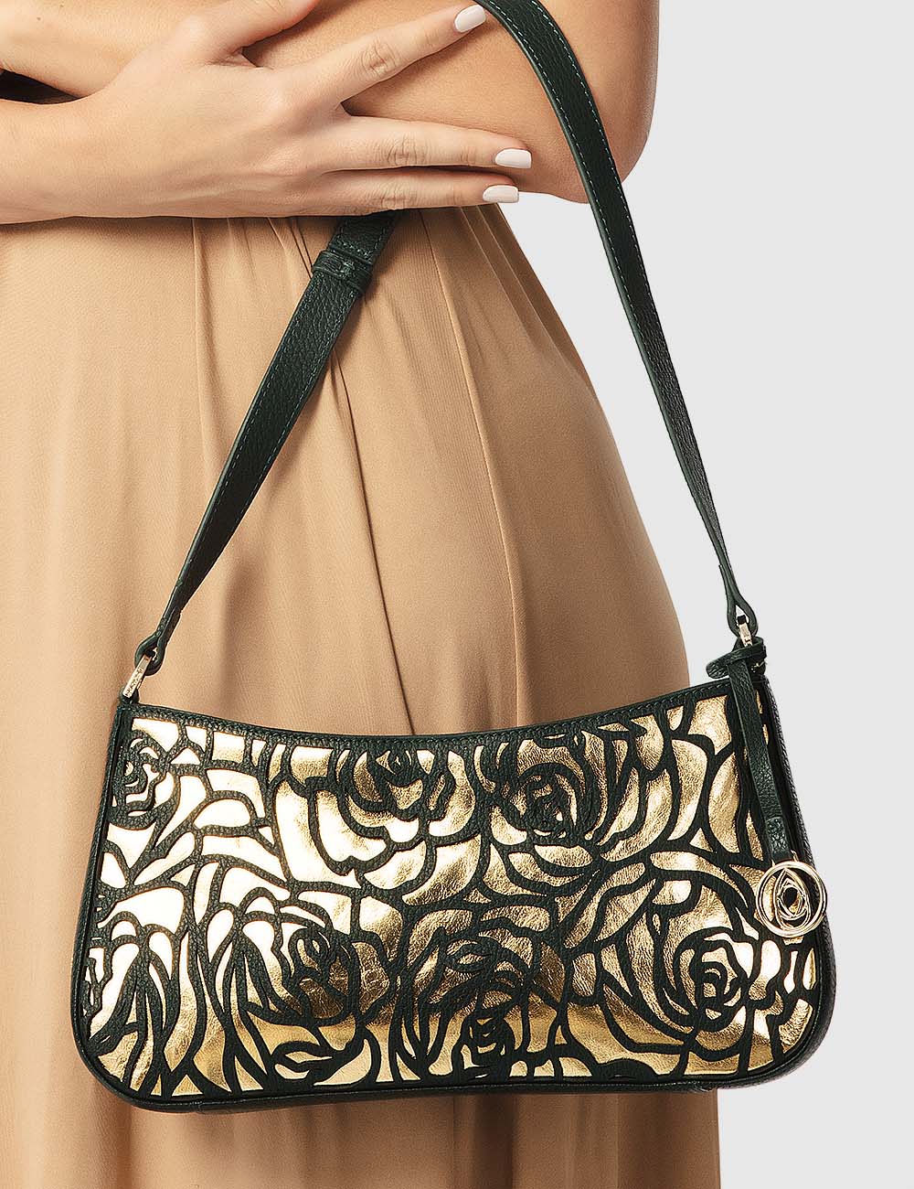 Fiori Shoulder Bag, Green & Gold, large, image 5