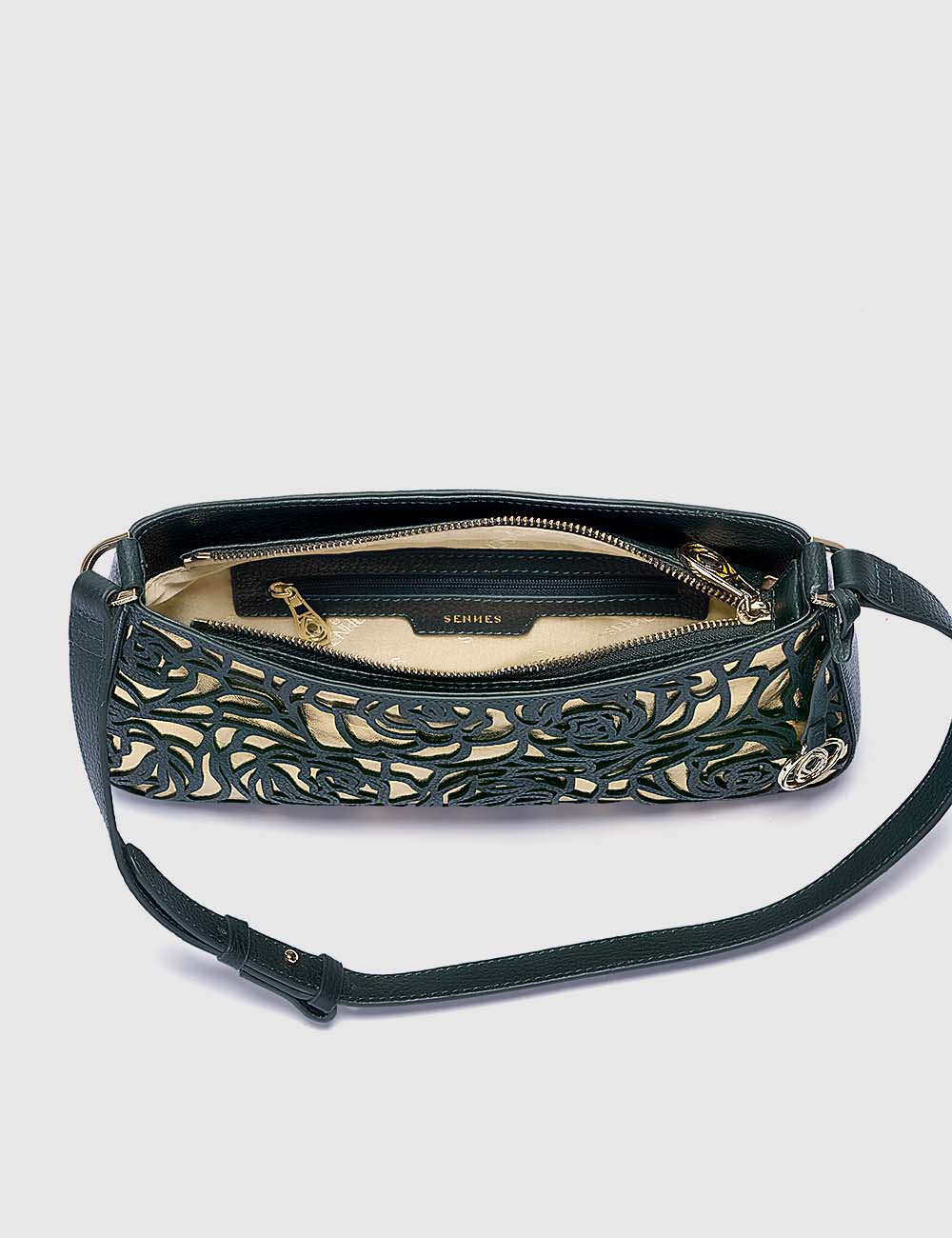 Fiori Shoulder Bag, Green & Gold, large, image 8